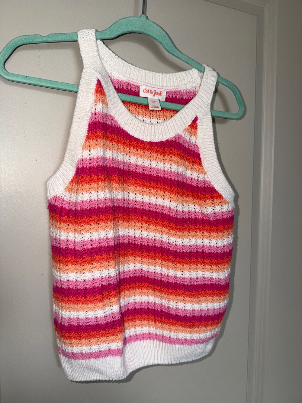 Cat & Jack Striped Knit V-Neck Tank Sweater in Pink, Orange & White